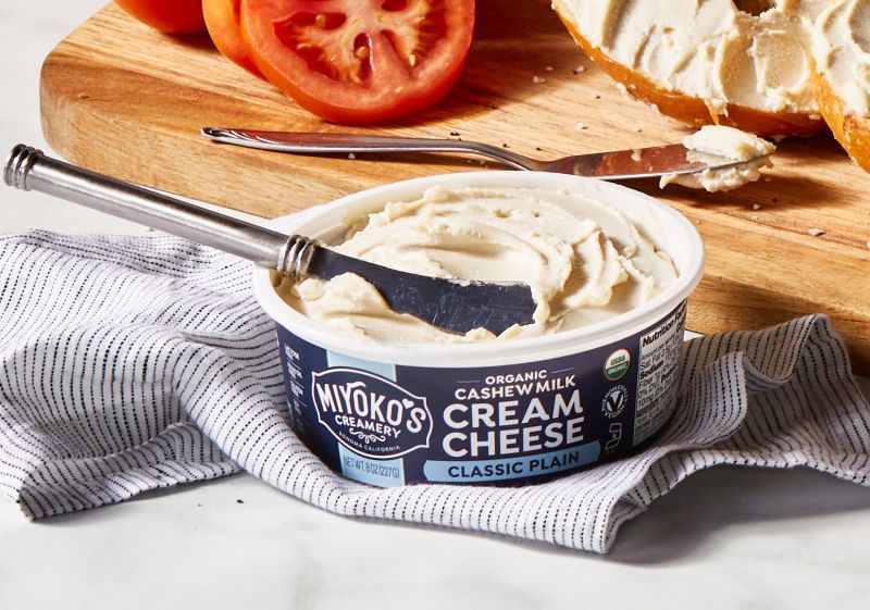 A leading brand in the US plant-based dairy market, Miyoko's makes artisanal cheese wheels, mozzarella, cream cheeses, butter, and spreads