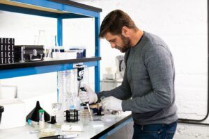 ZBiotics founder Zachary Abbott in the lab