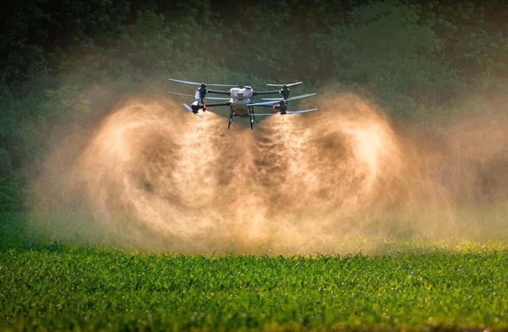 North Carolina farmer Russell Hedrick uses DJI spray drones to spray his corn fields