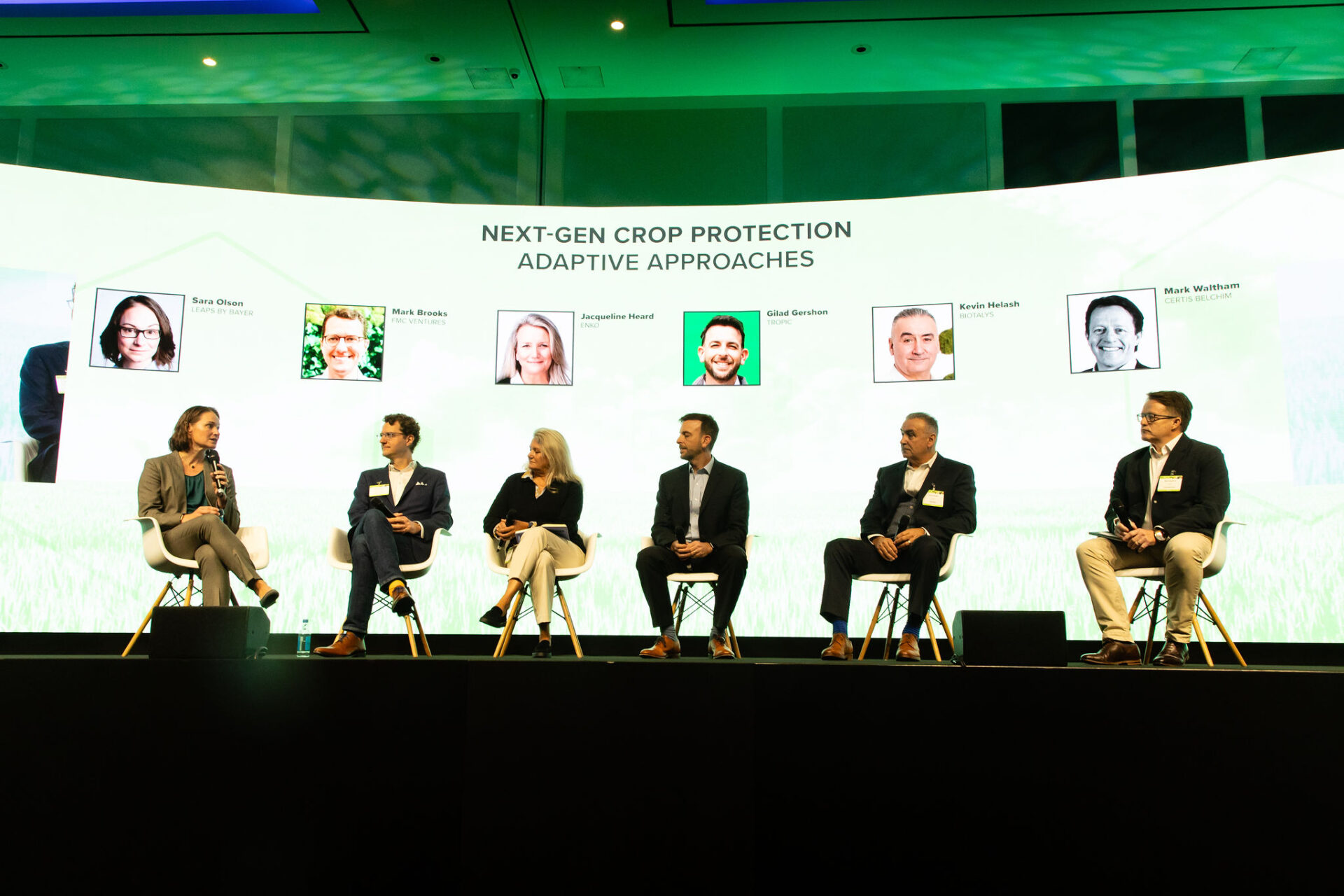 Biotalys CEO Kevin Helash on stage (second from right) at the World Agri-Tech summit in London. Image credit: Rethink Events