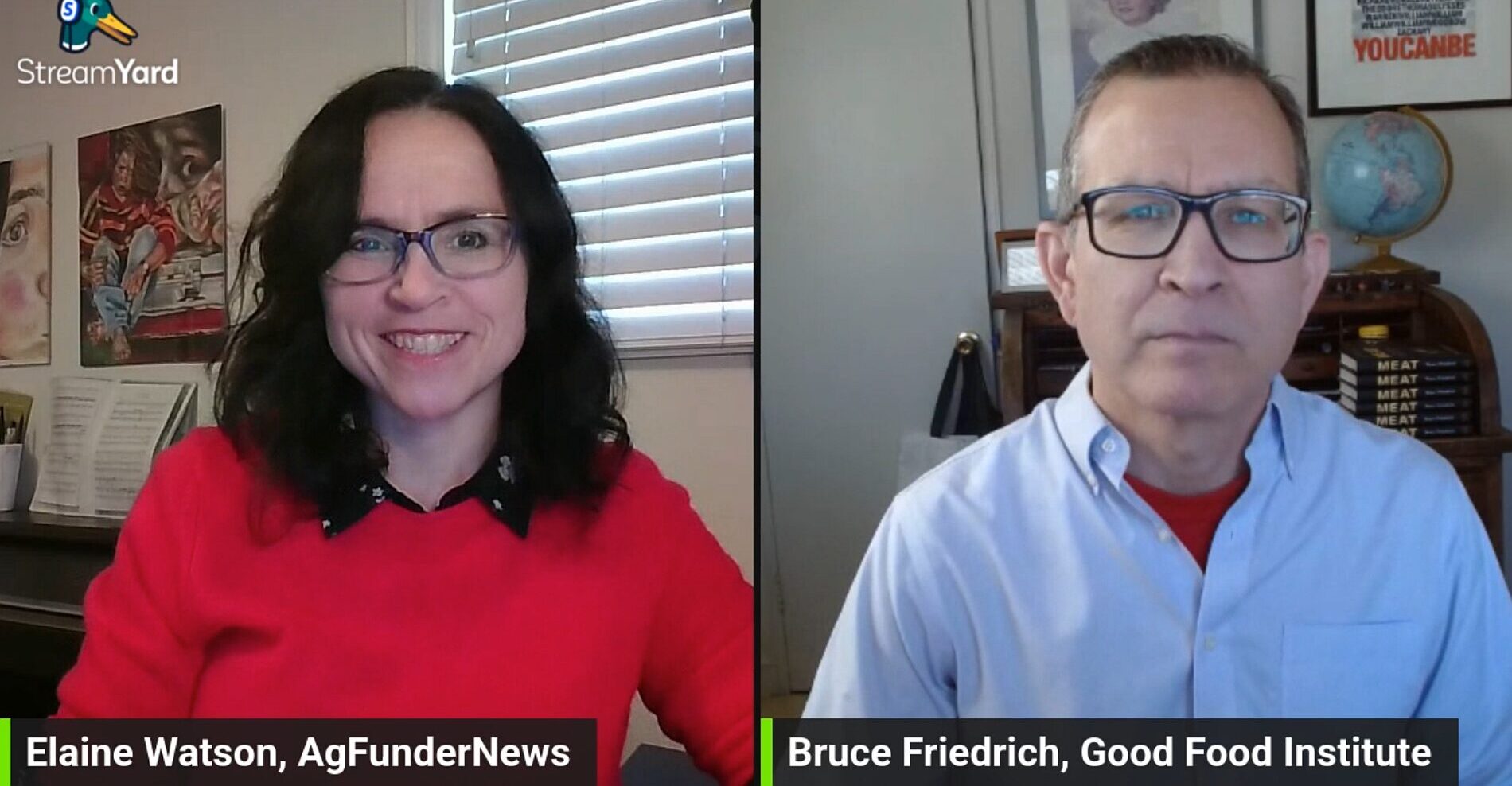 Elaine Watson (AgFunderNews) and Bruce Friedrich (Good Food Institute)