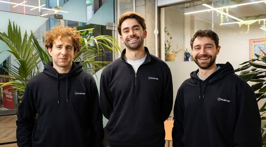 Bindbridge cofounders Dr Alex Campbell (CTO), Dr George Crane (CEO), and Dr Simon Spasov (lead ML scientist)