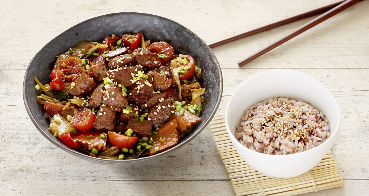 Offbeast hybrid beef tips and rice Image credit Offbeast