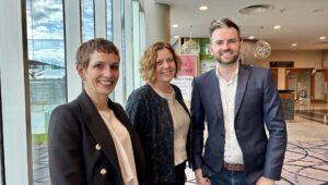 L-R: Resurrect Bio head of business development Elisa Arthofer, PhD; board chair An Michiels; and cofounder and CEO, Cian Duggan, PhD. Image credit: Elaine Watson